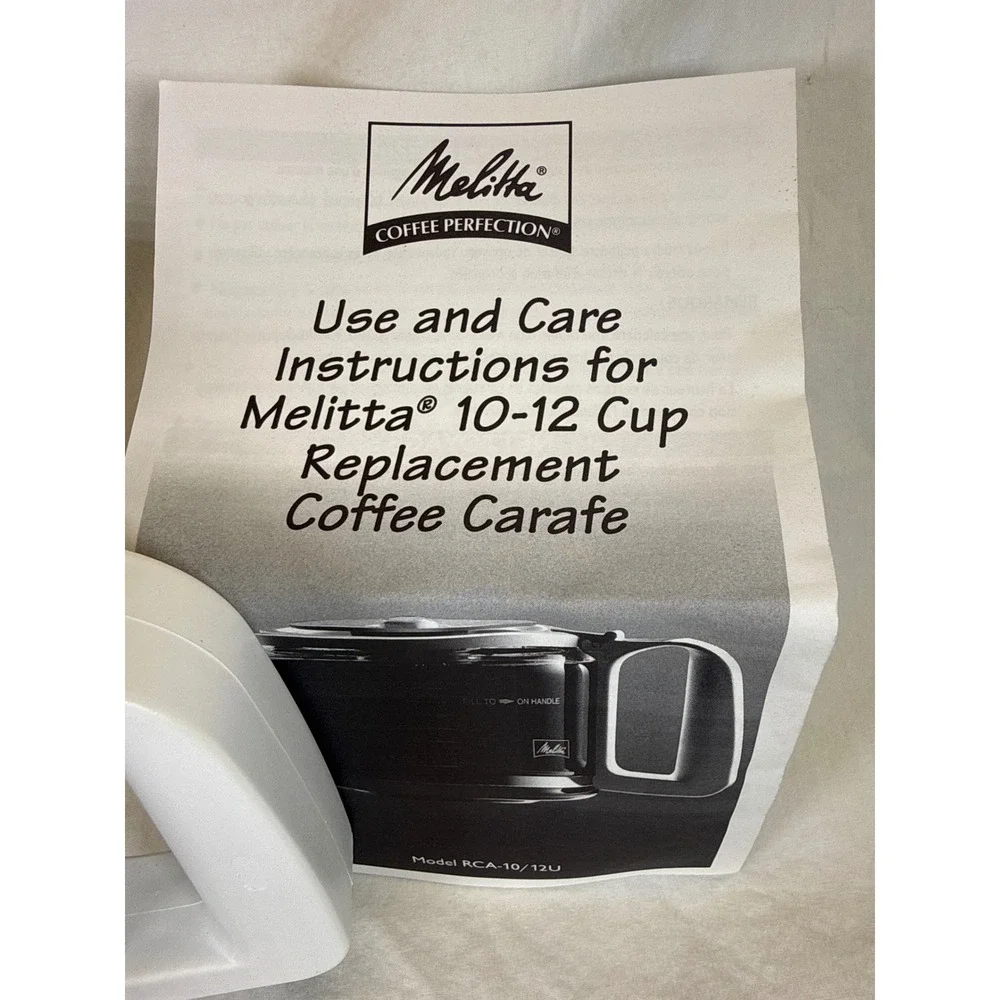 Melitta 10-12 Cup Replacement Coffee Carafe Glass White Handle RCA-10/12U